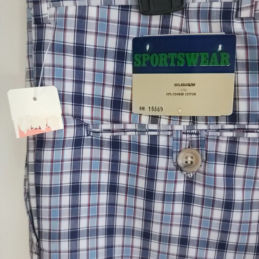 Vtg Sportswear Casual Pants Men's 38 Blue White Plaid Grandpacore Punk Ugly - Picture 7 of 10